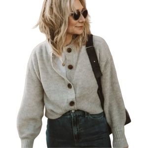 Everlane The Cropped Alpaca Wool Blend Cardigan Small Crewneck Oatmeal Beige